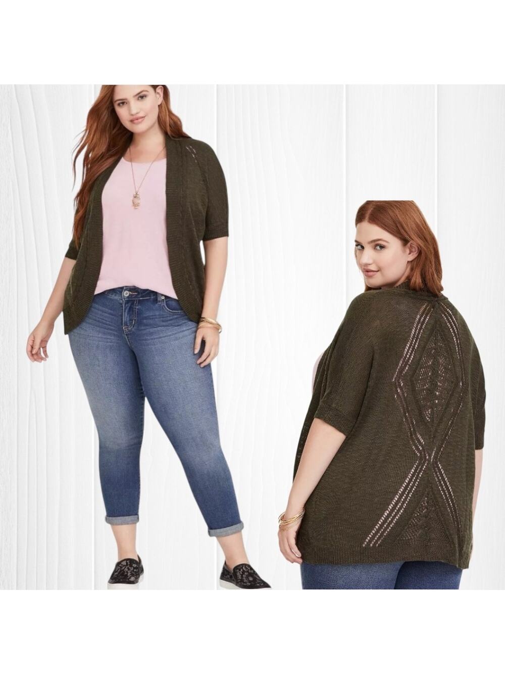 TORRID Pointelle Cardigan Short Sleeve Dolman Sweater